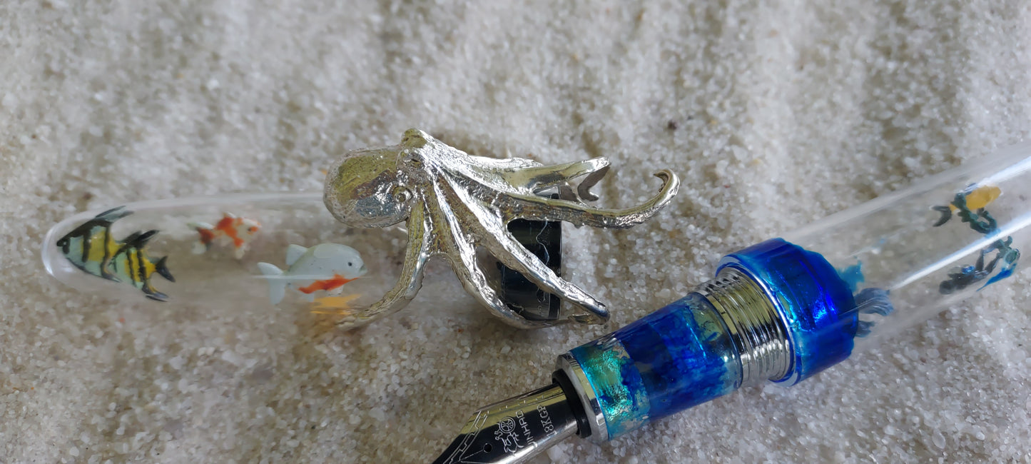 Oceanic Odyssey Glass Fountain Pen with sterling silver octopus-limited edition of 30